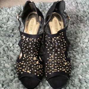 Black and gold heels